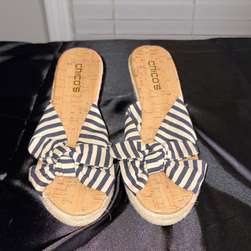 Chico's Blue and White Striped Espadrilles